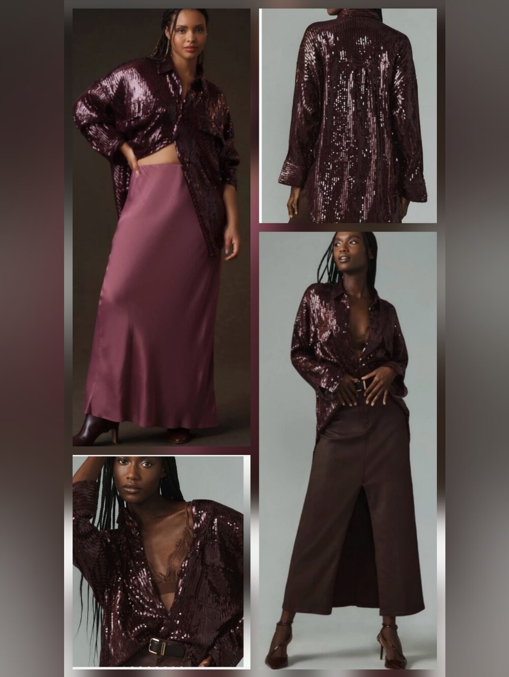 Pilcro Plum Sequin Button-Down Oversize Shirt Glam Party Whimsigoth Going Out L